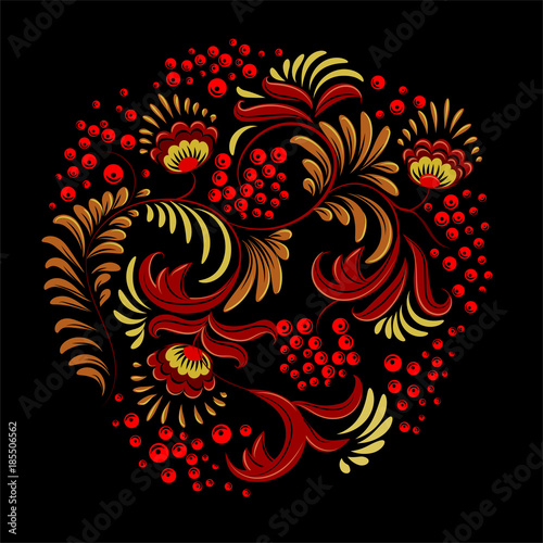 Fototapet Traditional Russian ornament with elements of folk Khokhloma style