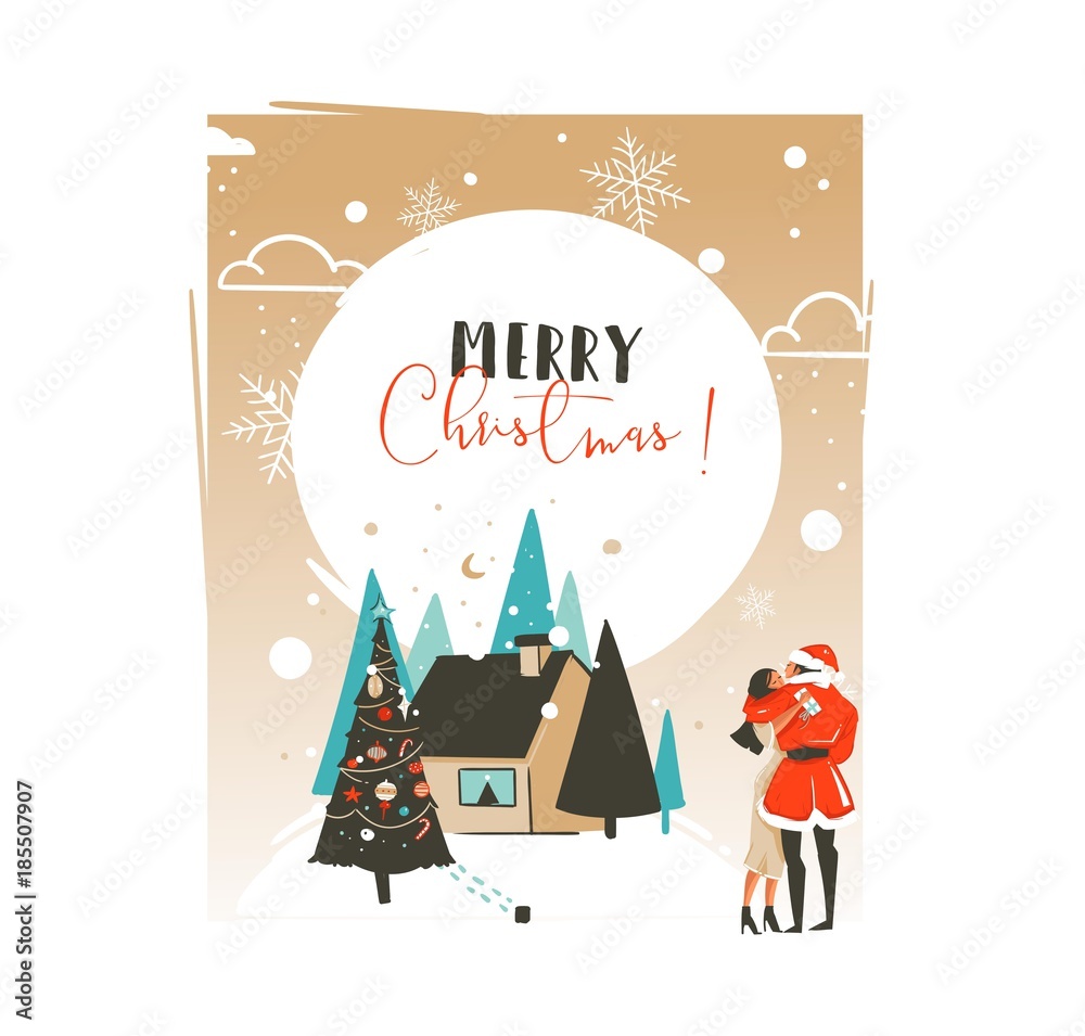 Hand drawn vector abstract Merry Christmas and Happy New Year time