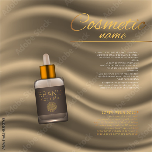 Vector 3D cosmetic illustration on a soft silk background. Beauty realistic cosmetic product design template.