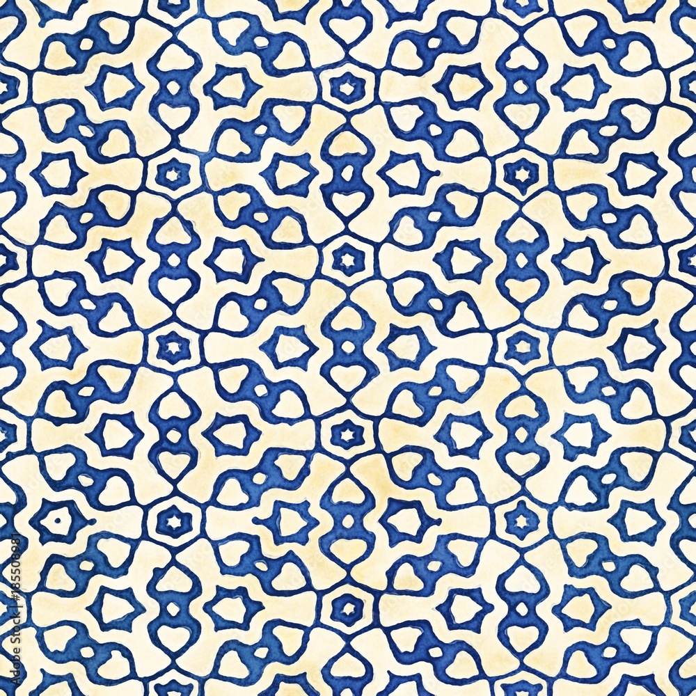 Fototapeta premium Native batik seamless watercolor artistic boho style colorful square pattern.