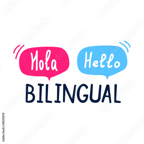 Bilingual. Flat vector illustration on white background.