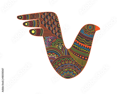 Bird vector illustration with colorful Mexican style pattern