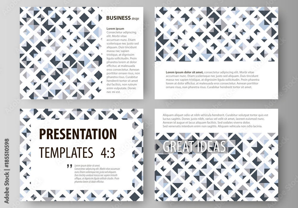 Set of business templates for presentation slides. Vector layouts in flat style. Blue color pattern with rhombuses, abstract design geometrical background. Simple modern stylish texture. Set of business templates for presentation slides. Vector layouts in flat style. Blue color pattern with rhombuses, abstract design geometrical background. Simple modern stylish texture.