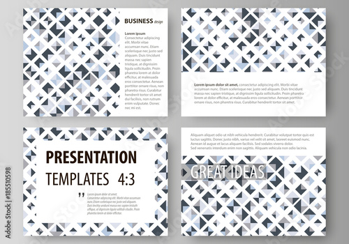 Set of business templates for presentation slides. Vector layouts in flat style. Blue color pattern with rhombuses, abstract design geometrical background. Simple modern stylish texture.