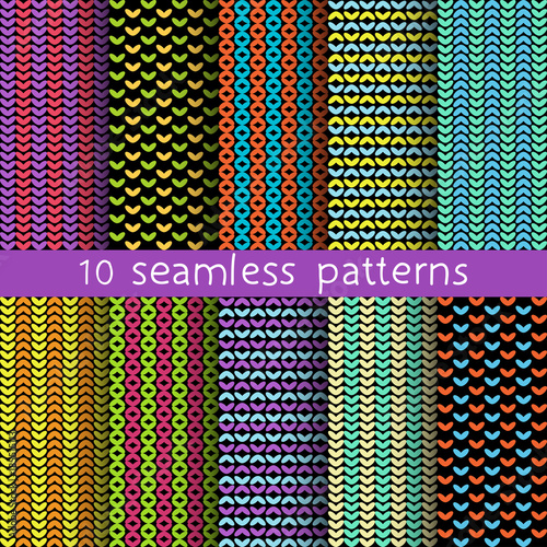 10 vector seamless patterns on black background. Texture for wallpaper, fills, web page background.