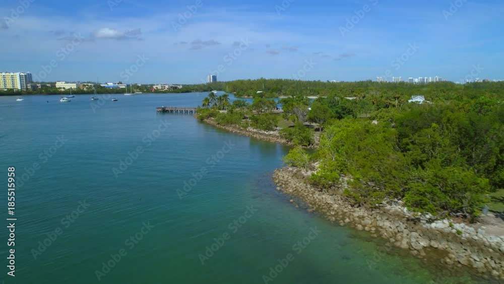 Aerial video Oleta Park recreation and beach area picnic 4k Aerial video Oleta Park recreation and beach area picnic 4k