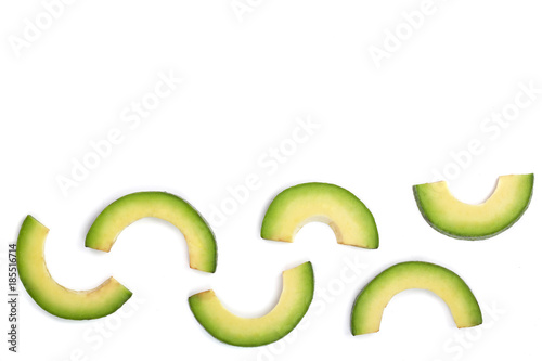 avocado slices isolated on white background with copy space for your text. Top view. Flat lay pattern