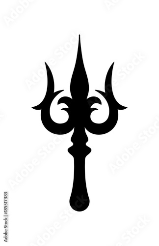 Trishula (cosmic trident of god Shiva). Divine sign of power over the three worlds: Heaven, Earth and Underworld. Symbol of creation, protection, destruction of The Universe in the Hindu mythology.