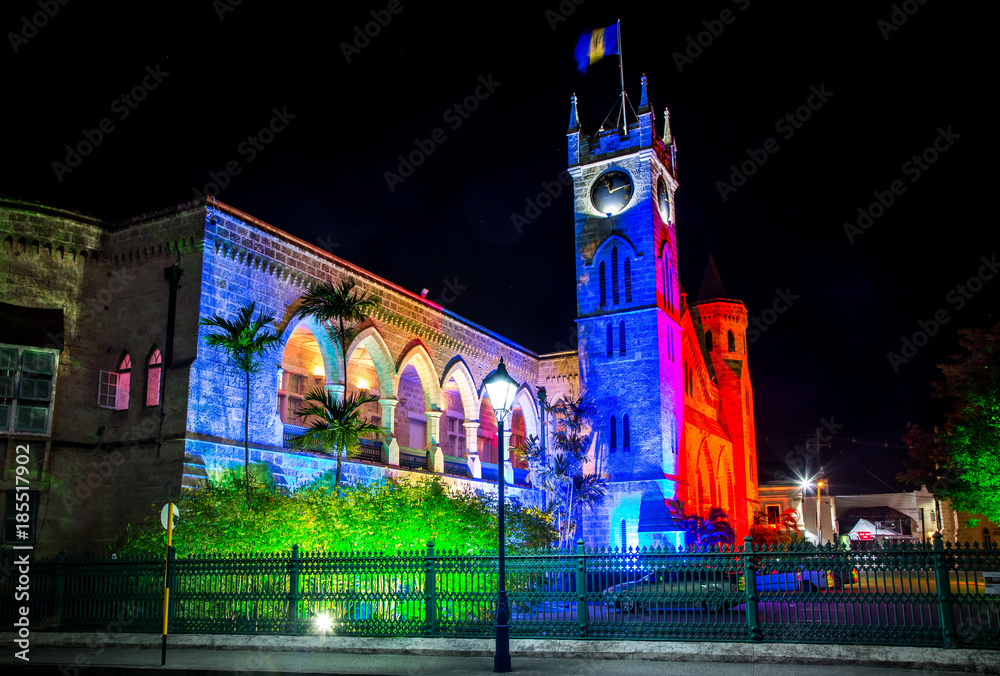 Barbados Parliament Building with Festive Ligts