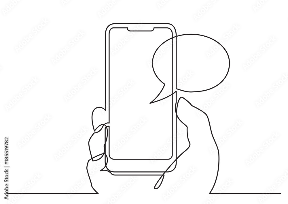 continuous line drawing of hand using social media app on smart phone Stock  Vector | Adobe Stock