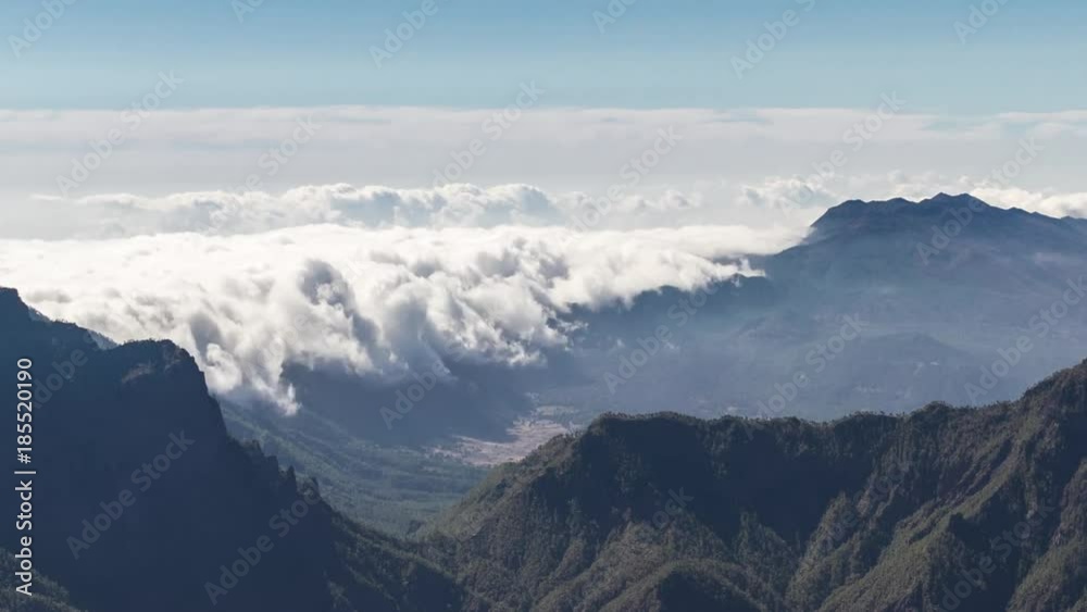 Cloud waterfall phenomenon at La Palma island, Spain Cloud waterfall phenomenon at La Palma island, Spain