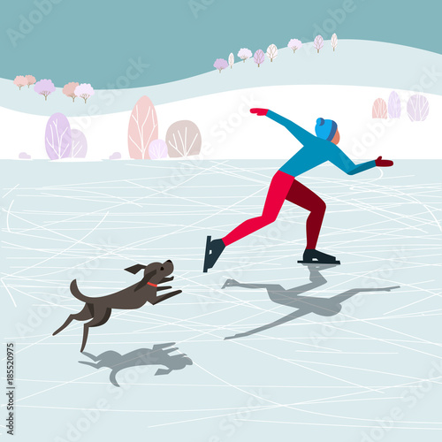 Winter skater and dog