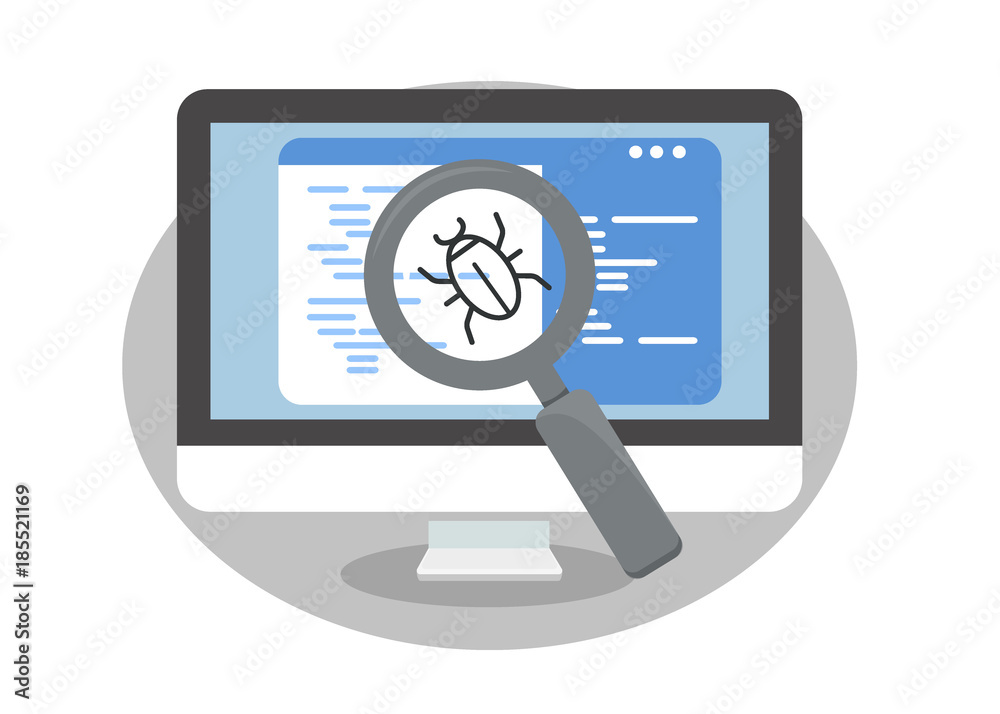 System bug concept. Code bug concept. Vector bug in the system. Bug searching. Illustration System bug concept. Code bug concept. Vector bug in the system. Bug searching. Illustration