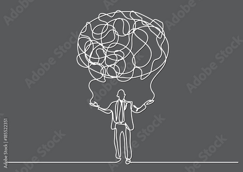 continuous line drawing of business person creating cloud of senses