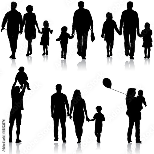 Set silhouette of happy family on a white background. Vector illustration.