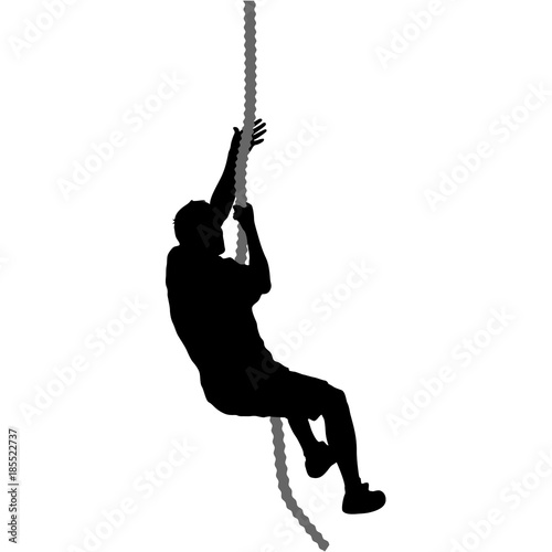 Black silhouette Mountain climber climbing a tightrope up on hands
