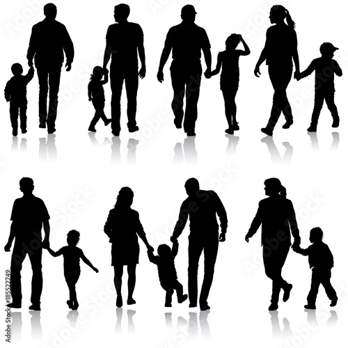 Set silhouette of happy family on a white background