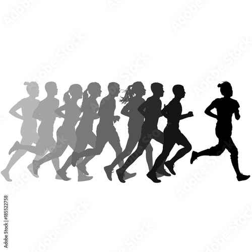 Set of silhouettes. Runners on sprint, men and woman © Arrows