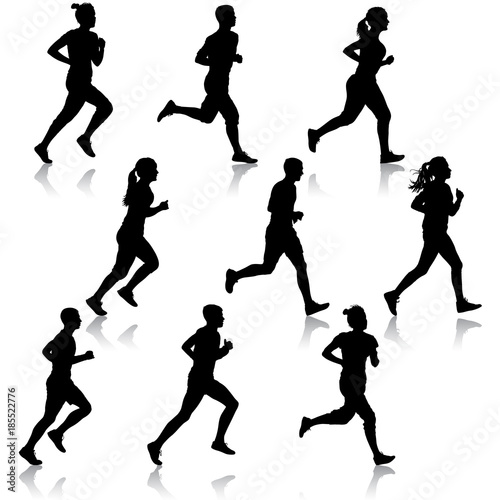 Wallpaper Mural Set of silhouettes. Runners on sprint, men and woman Torontodigital.ca