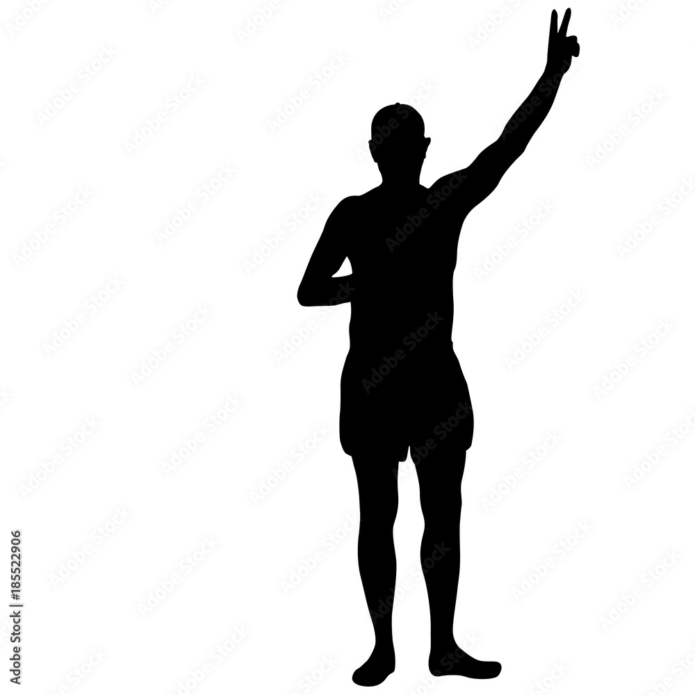 Black silhouette man standing, people on white background