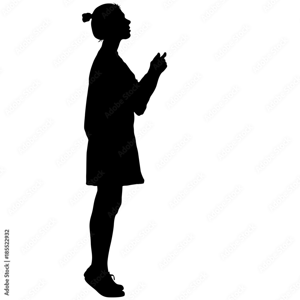 Black silhouette woman standing on toes , people on white background
