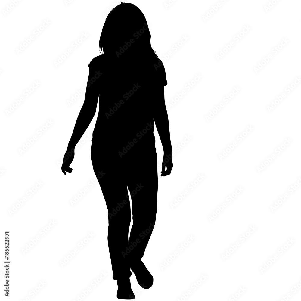 Fototapeta premium Black silhouette woman standing, people on white background