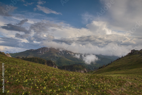 The formation and movement of clouds over the summer slopes of Adygea Bolshoy Thach and the Caucasus Mountains © Dmitry Monastyrskiy