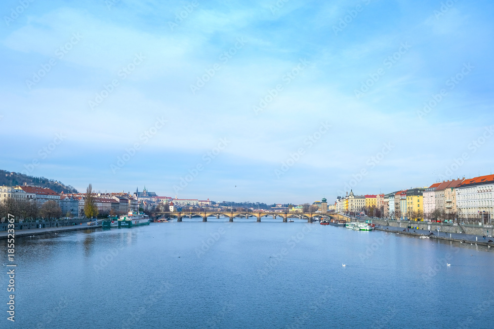 Prague, Czechia - November, 23, 2017: veiw of Prague with Vltava river