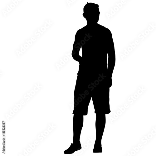 Black silhouette man standing, people on white background