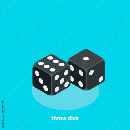 black dice on a blue background, isometric image