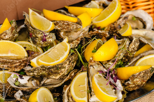 Oysters and lemon segments photo