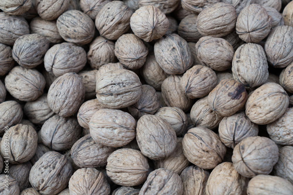 Shelled wallnuts from top view in nuts shop in Turkey Shelled wallnuts from top view in nuts shop in Turkey