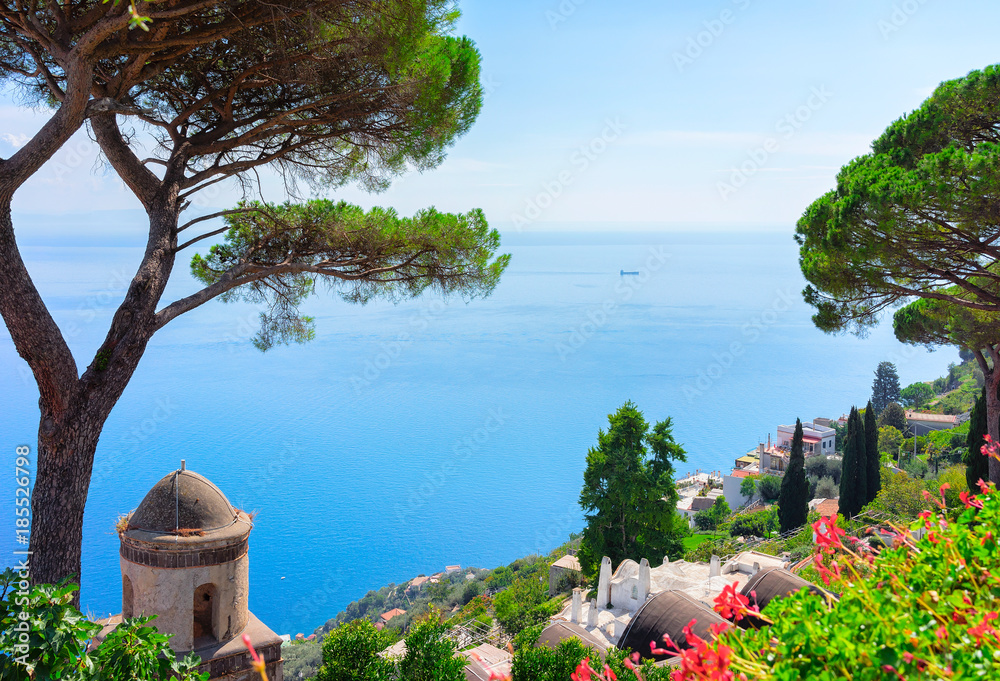 View from terrace to Tyrrhenian sea at Ravello village