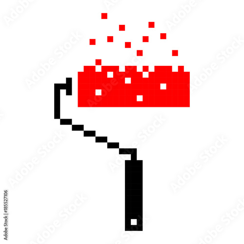 Pixel paint roller brush pixel art cartoon retro game style