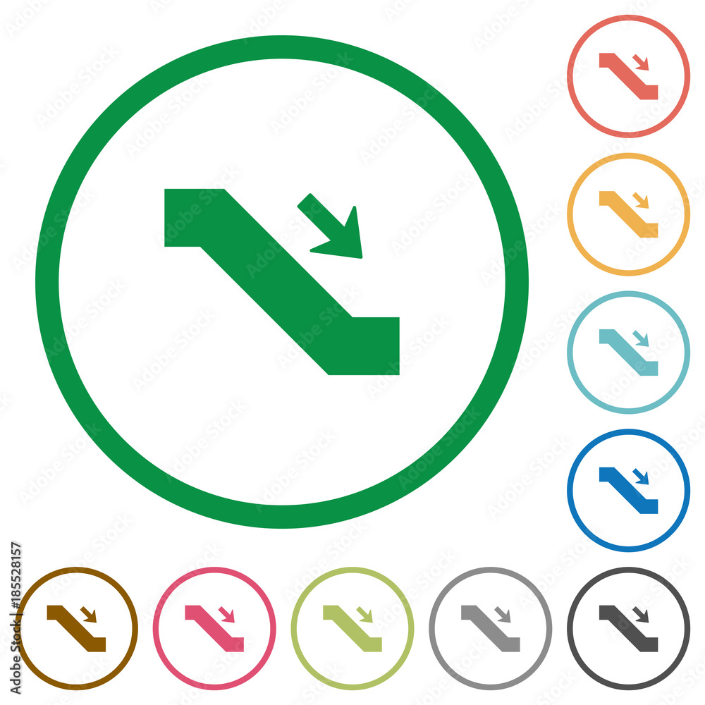 Escalator down sign flat icons with outlines Escalator down sign flat icons with outlines