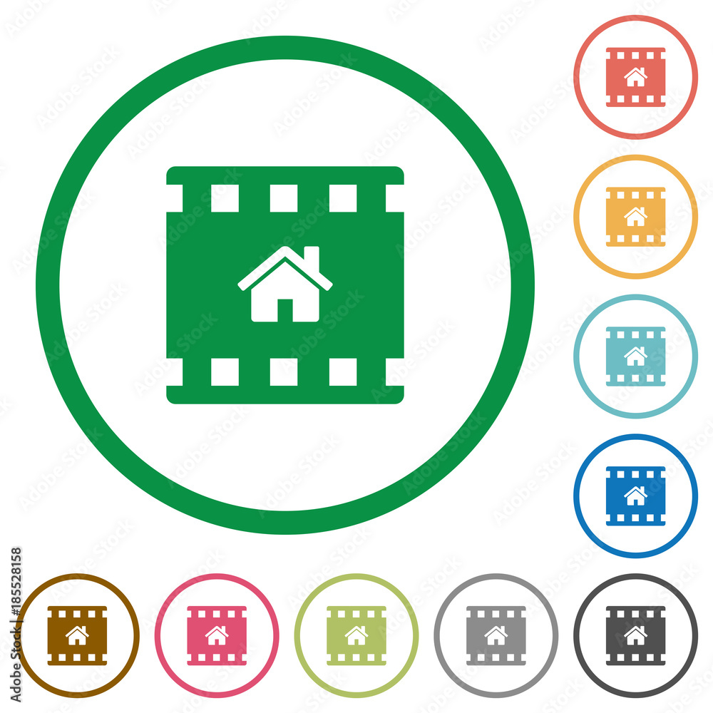 Home movie flat icons with outlines Home movie flat icons with outlines