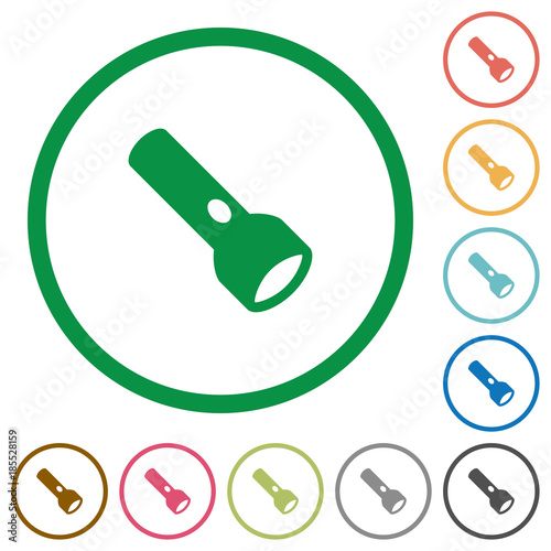 Flashlight flat icons with outlines