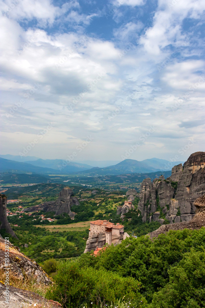 Scenic panoramic view to Meteora monasteries