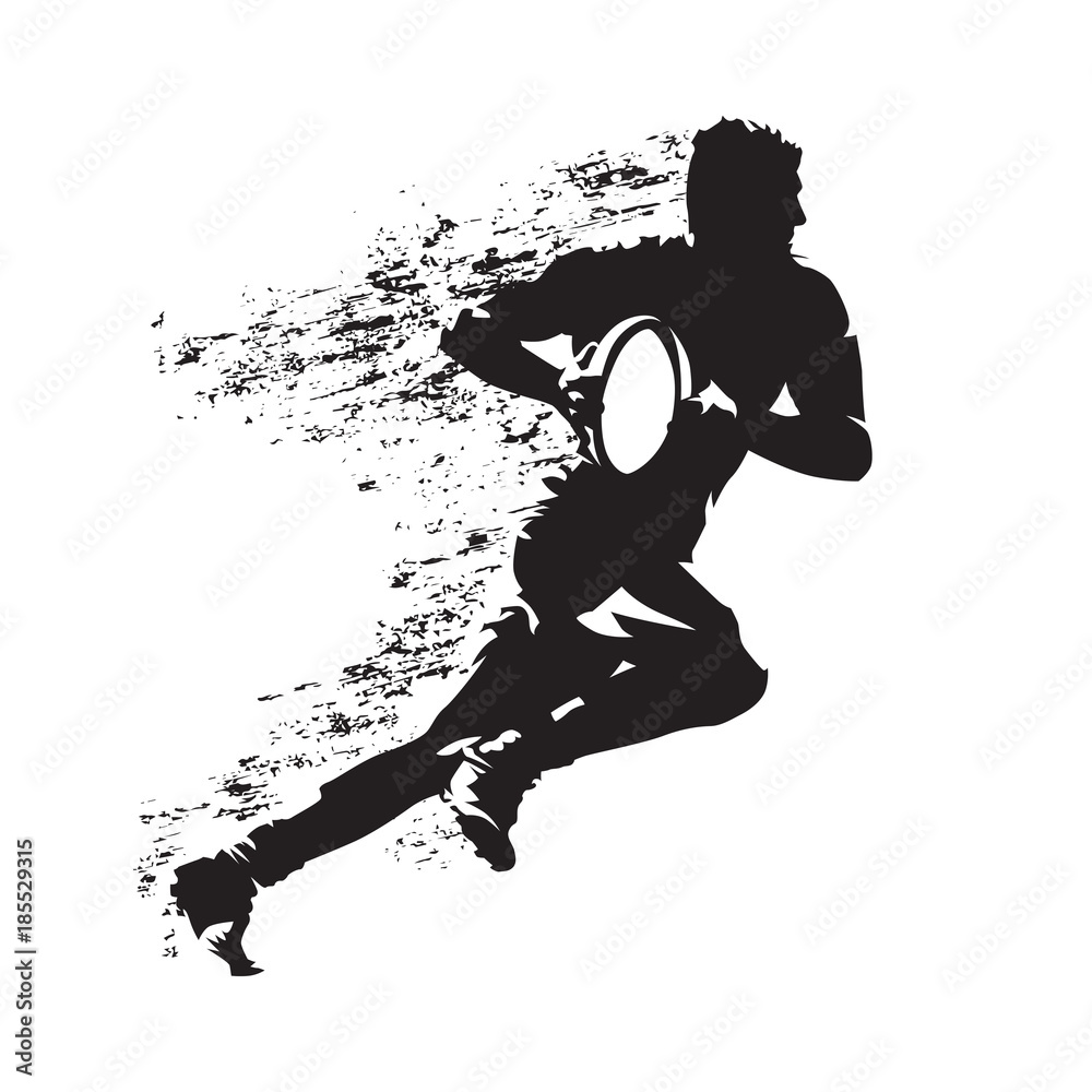Fotografia Rugby player running with ball, abstract grungy vector  silhouette su EuroPosters.it