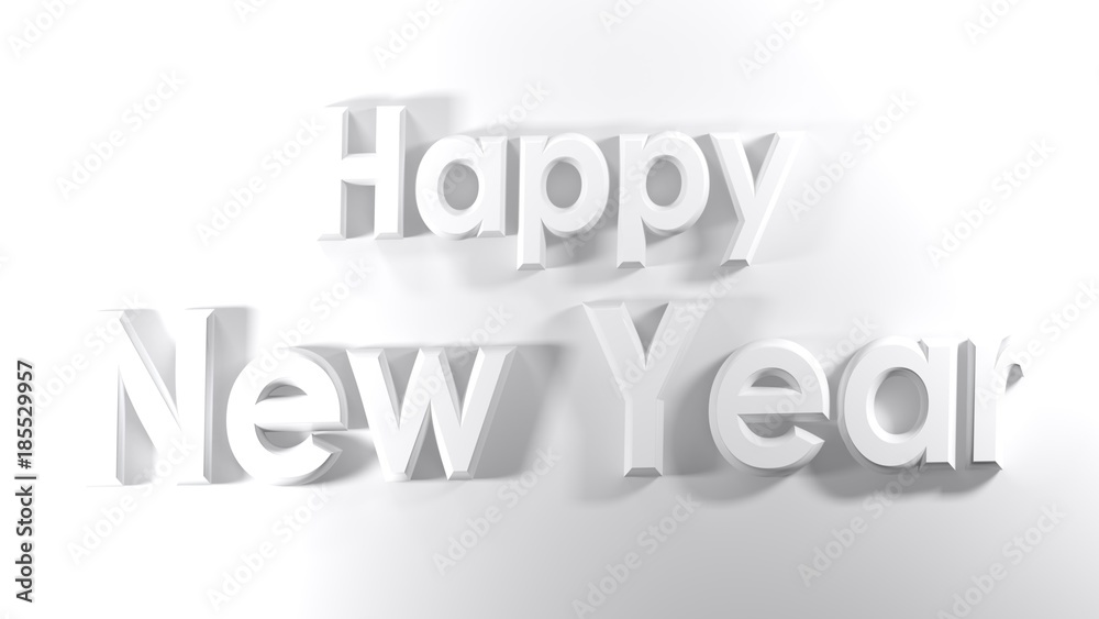 Happy New Year white banner - 3D rendering Happy New Year white banner - 3D rendering