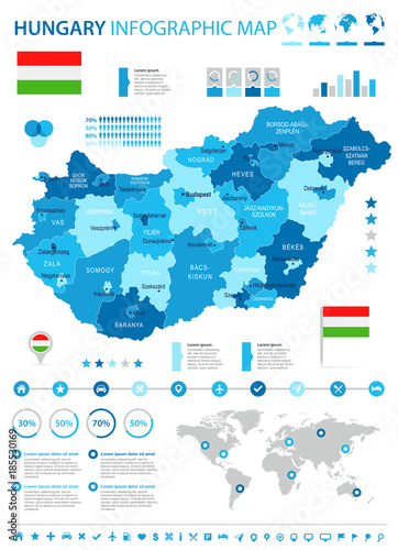 Hungary - infographic map and flag - Detailed Vector Illustration