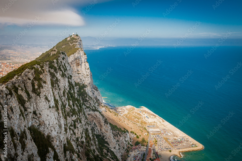 United Kingdom Gibraltar panorama view to the ocean, city ships and pick from high point