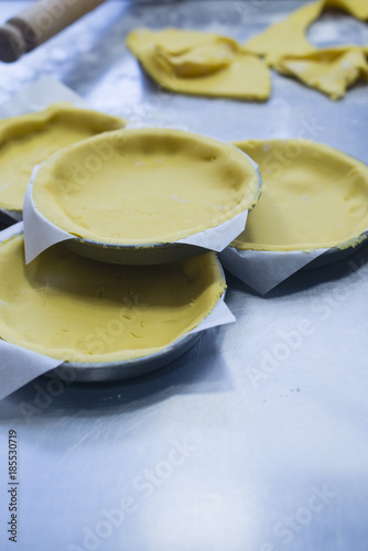 Working the dough and making cakes in the kitchen photo