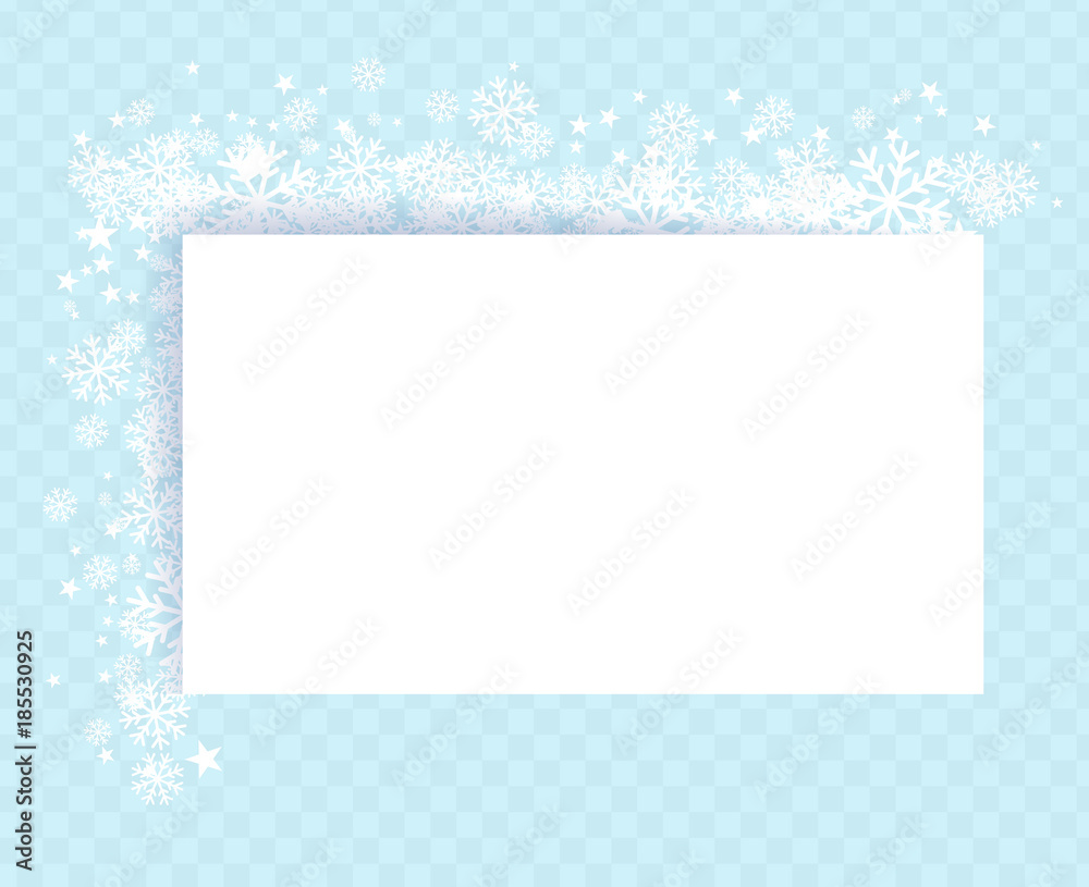 Winter snowflakes blue background for greeting text on postcard or letter vector illustration. New Year or Christmas holiday page on snow transparent background vector image Winter snowflakes blue background for greeting text on postcard or letter vector illustration. New Year or Christmas holiday page on snow transparent background vector image