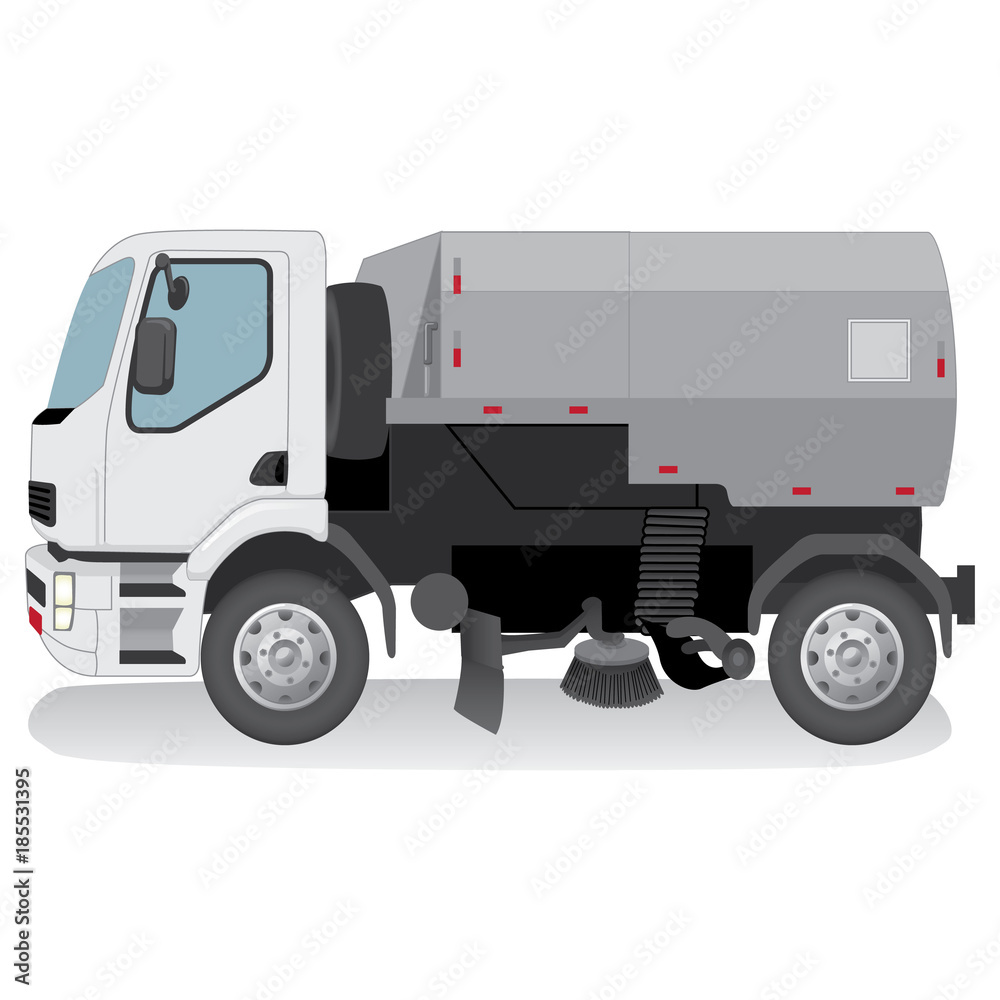 Illustration represents a transport, vehicle urban cleaning truck. Ideal for educational and institutional materials