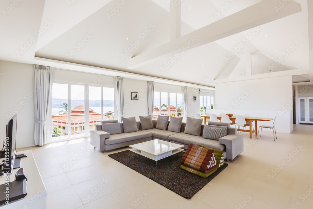 Luxury villa living room interior in white color Stock Photo | Adobe Stock