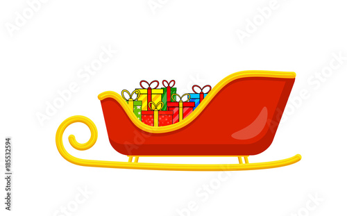 santa sleigh with presents for christmas design isolated on white background