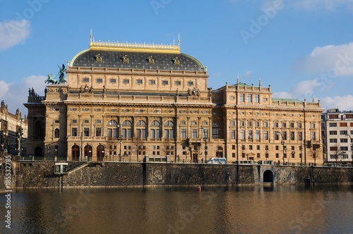 National Theatre and river Vltava in Prague, Czech Republic