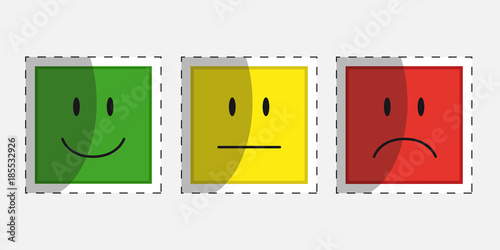 Color Faces Feedback Or Mood - Outline Vector Icons With Shadow