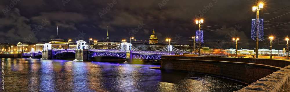 Night view of Palace bridge in St. Petersburg